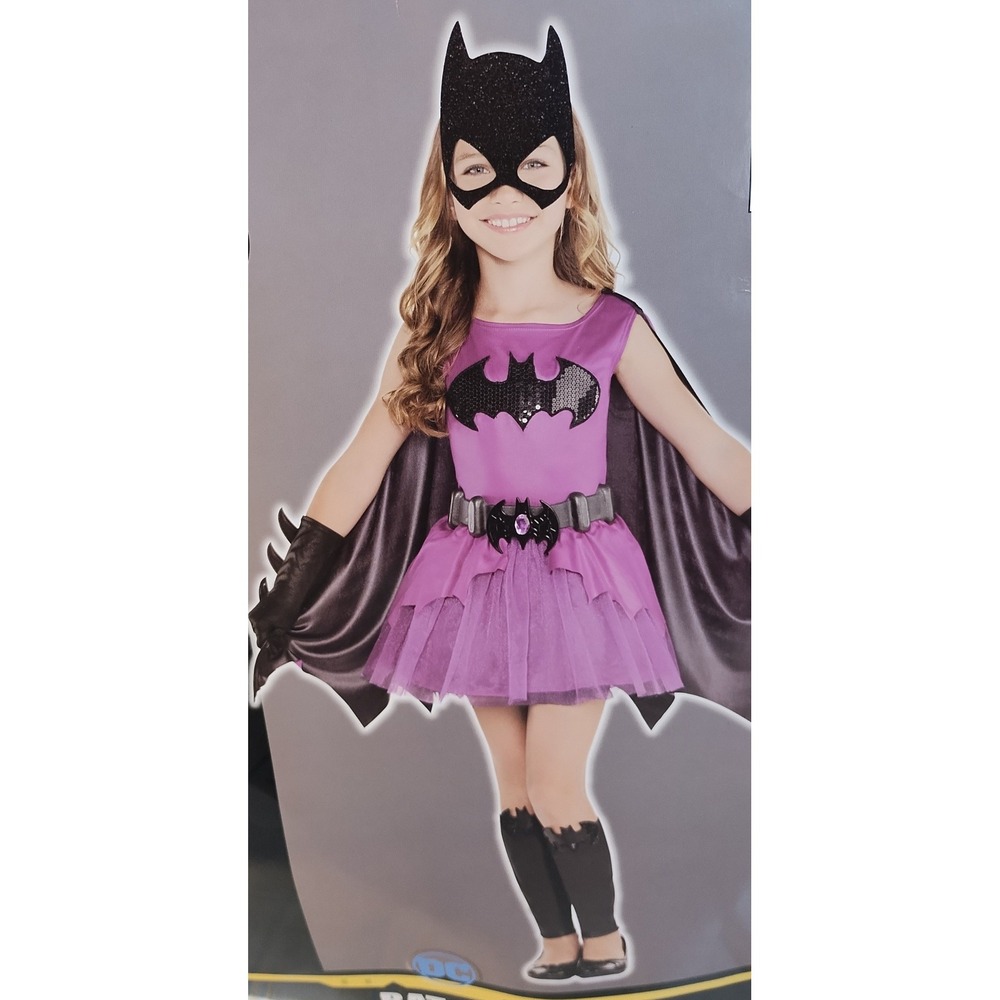 DC Comics Batgirl Purple Sequin Halloween Costume Girls LG 12-14 Superhero 7 PC